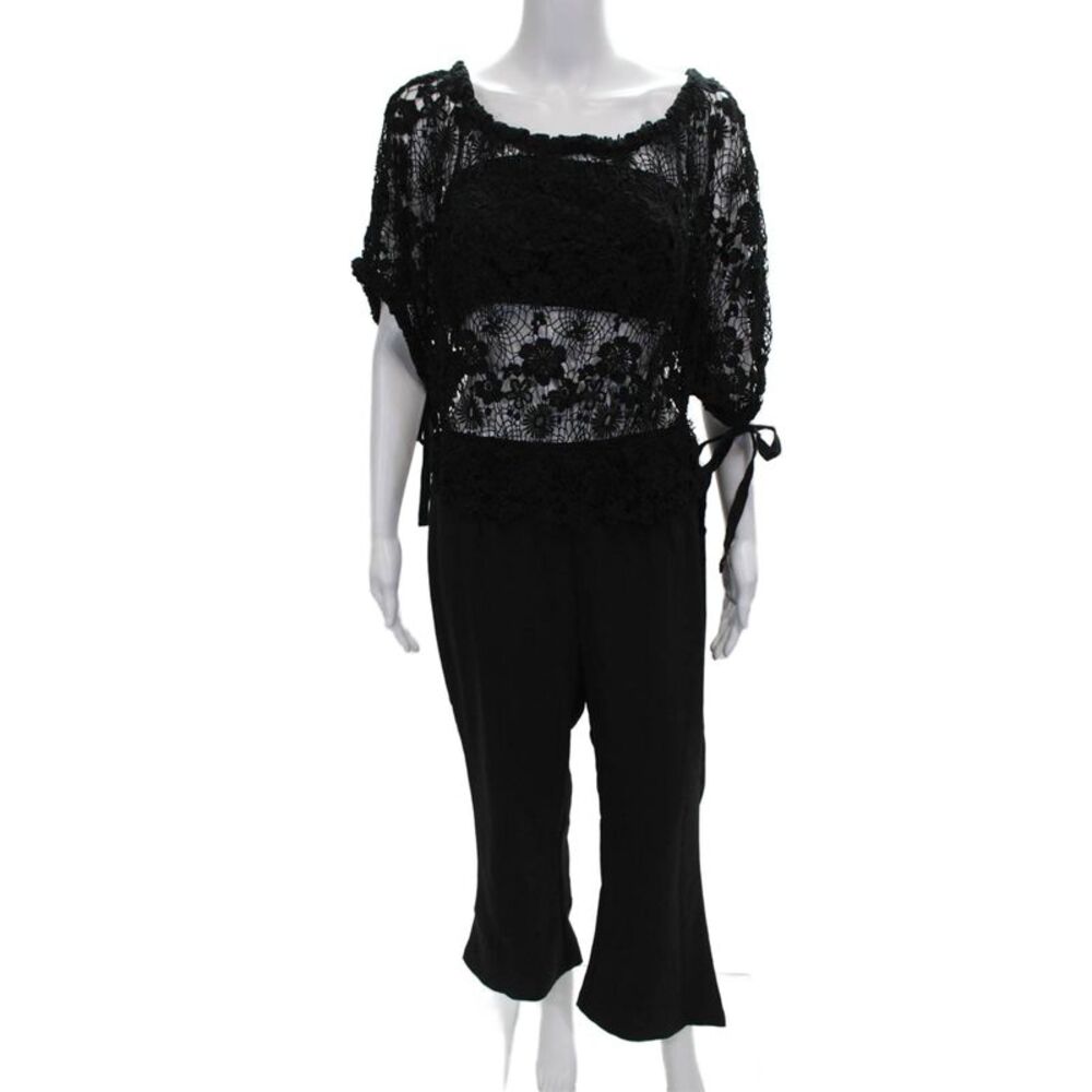 Foxiedox Womens Off Shoulder Floral Jumpsuit Black Button Short Sleeve Size M